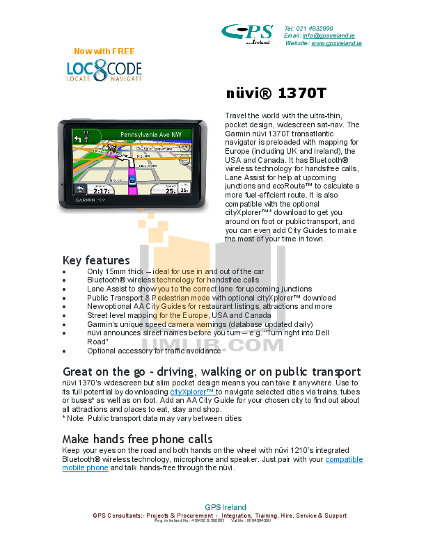 Download free pdf for Garmin Nuvi 1370 GPS manual